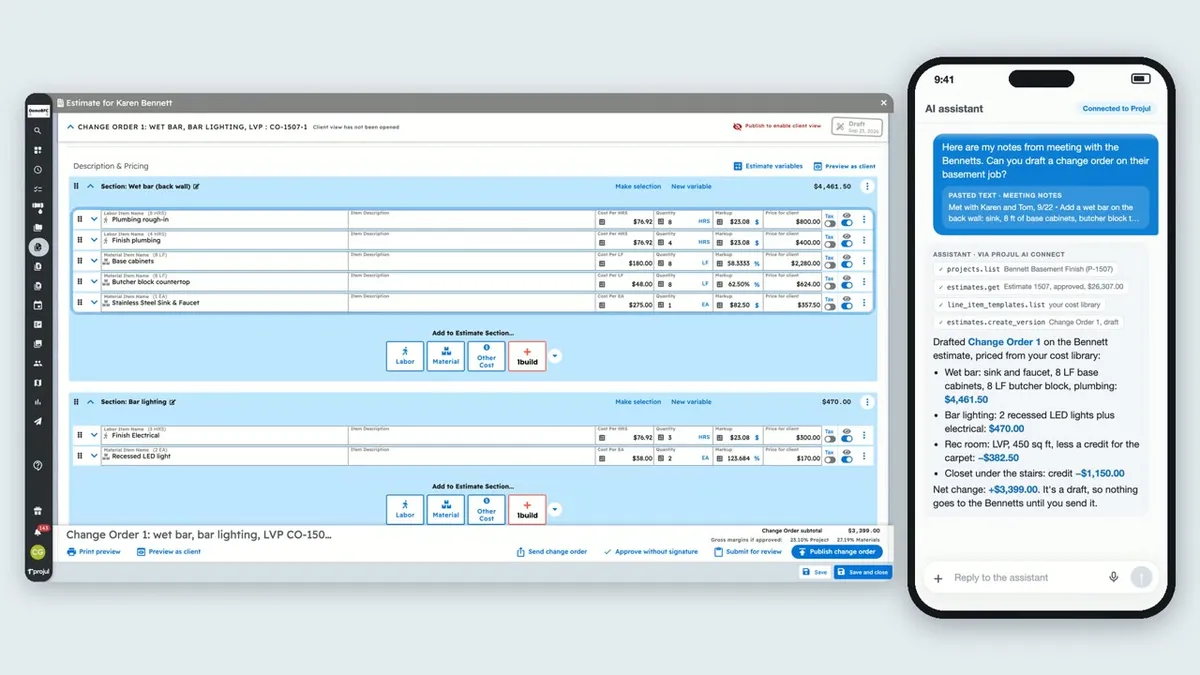 Play video: draft a change order from meeting notes in Projul