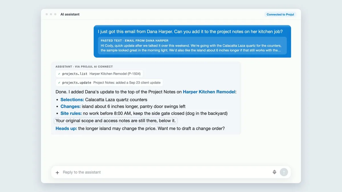 Play video: turn a client email into Projul project notes