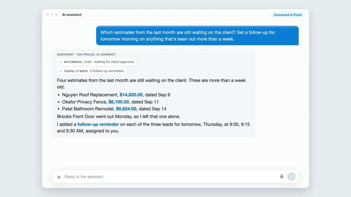 Play video: see which Projul estimates need a follow-up