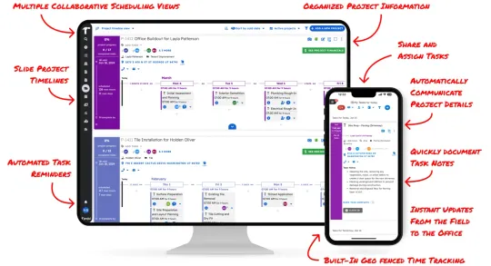 Projul construction scheduling software showing project timeline and task management