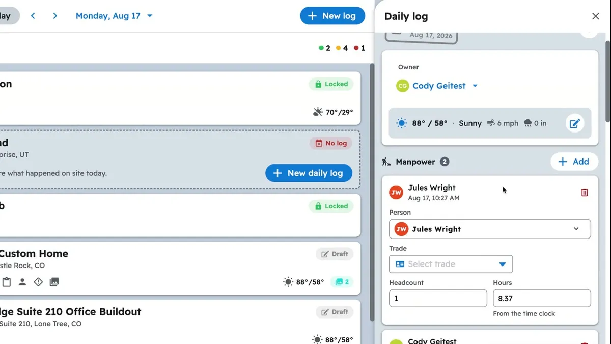 Play video: a full day logged in Projul Daily Logs