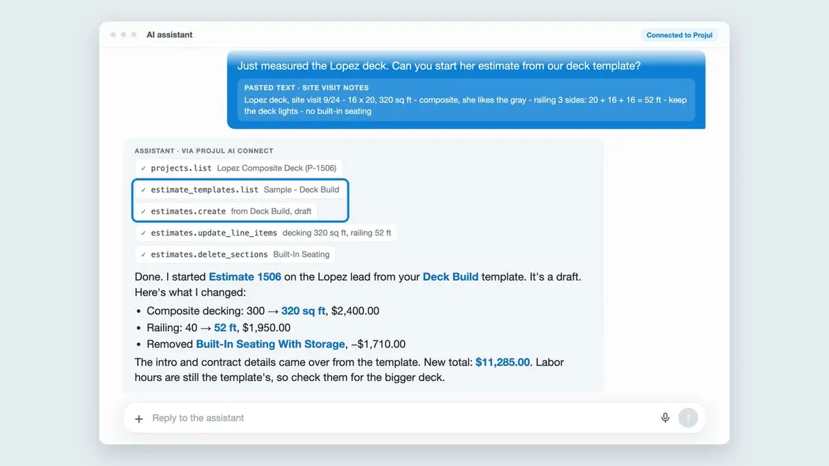 Play video: start a Projul estimate from site-visit notes