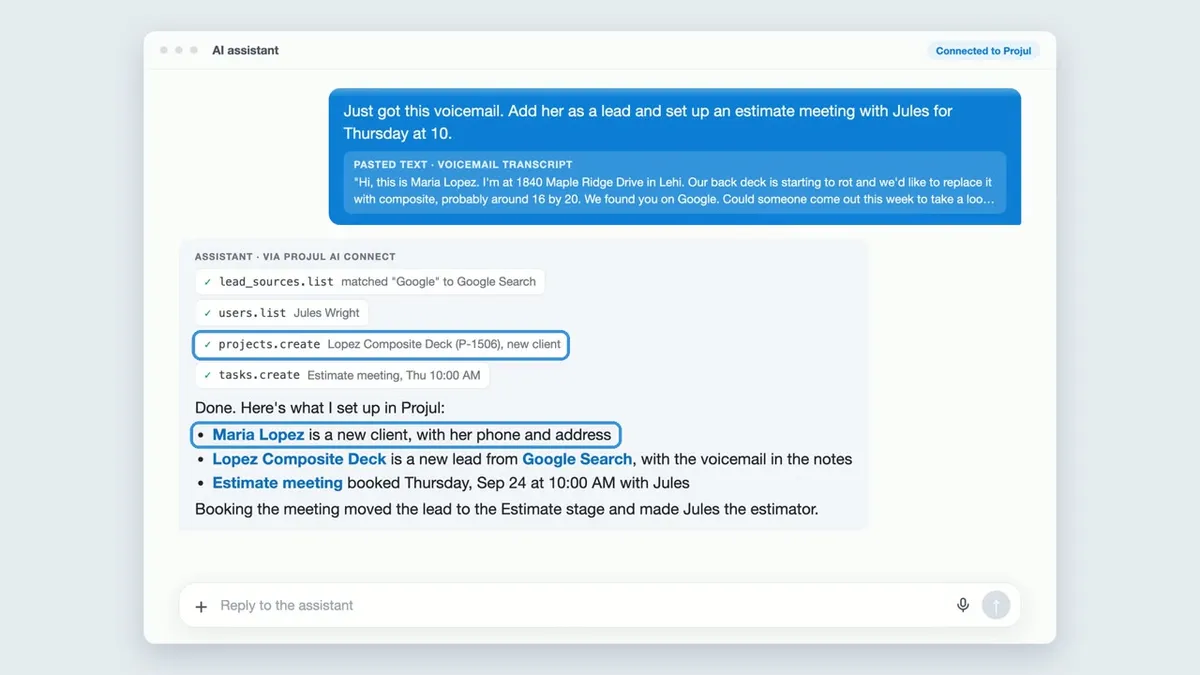 Play video: turn a voicemail into a new lead in Projul