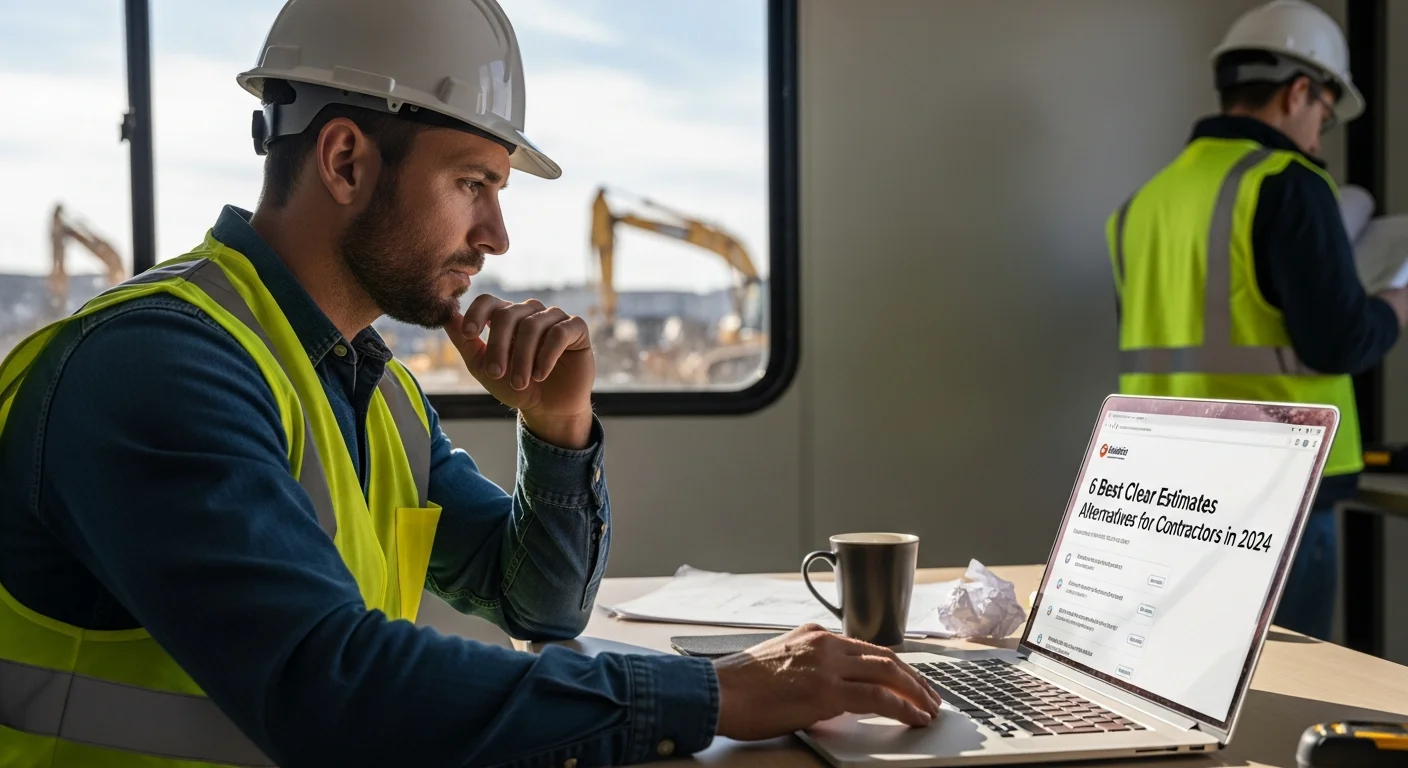 Contractor reviewing estimate alternatives on tablet at job site