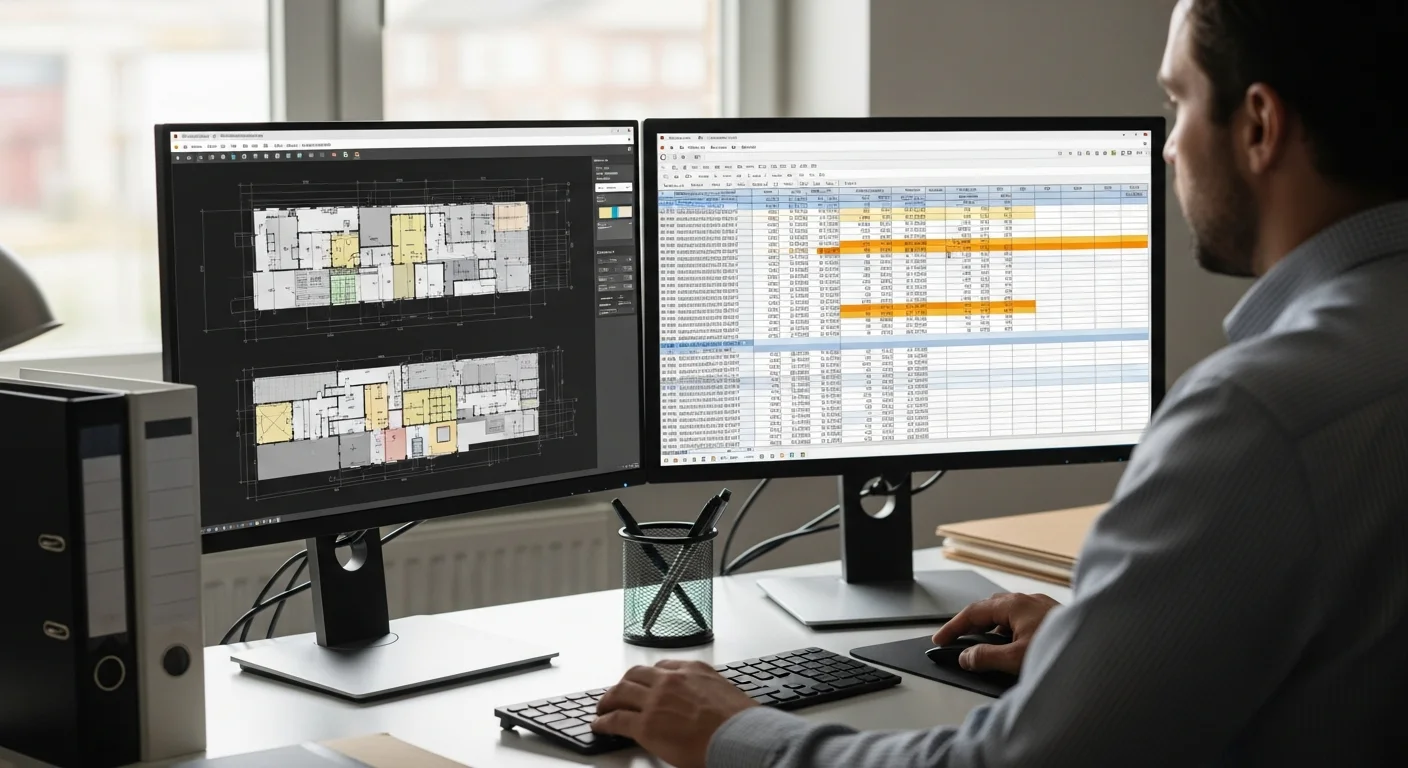 Contractor reviewing construction estimates on a tablet at a job site
