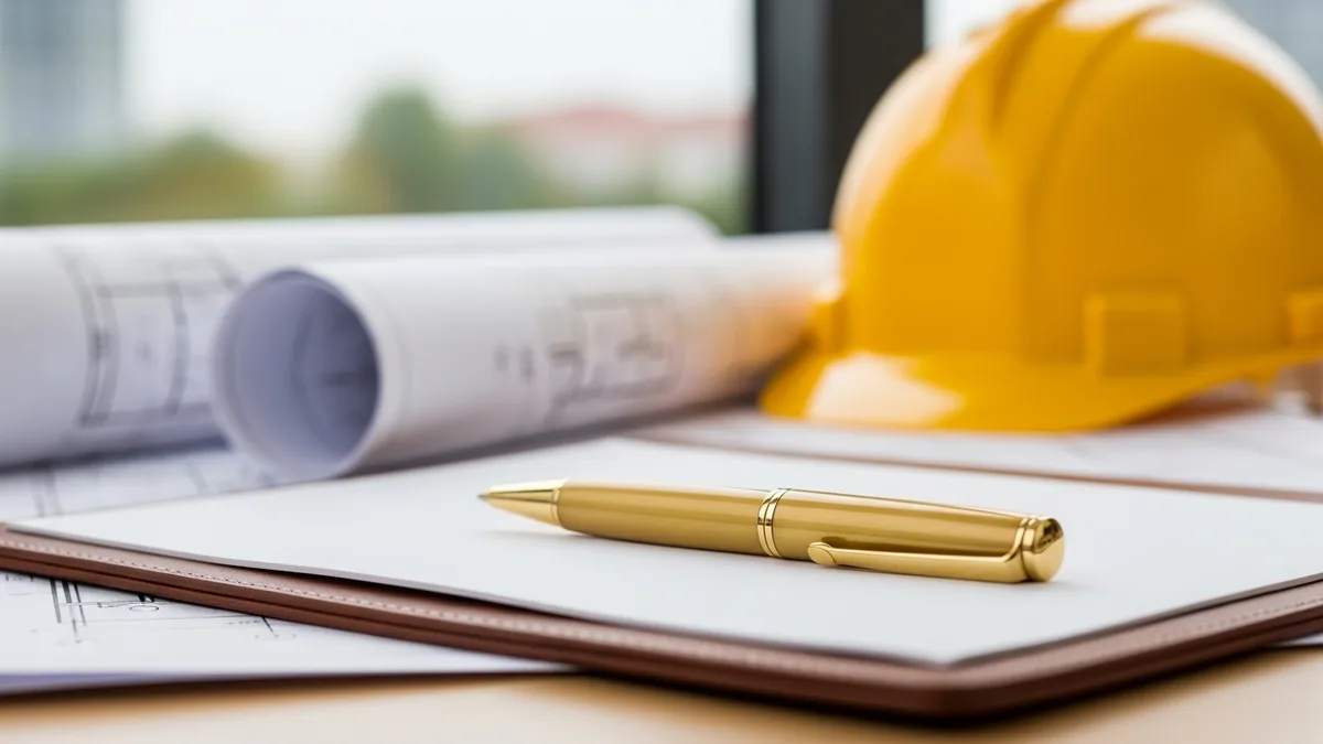 Contractor reviewing cash flow spreadsheet and invoices at a desk
