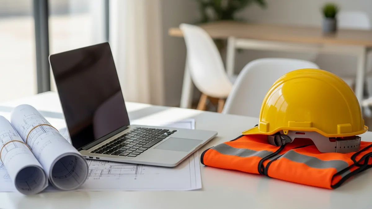 Contractor using a tablet on the job site.