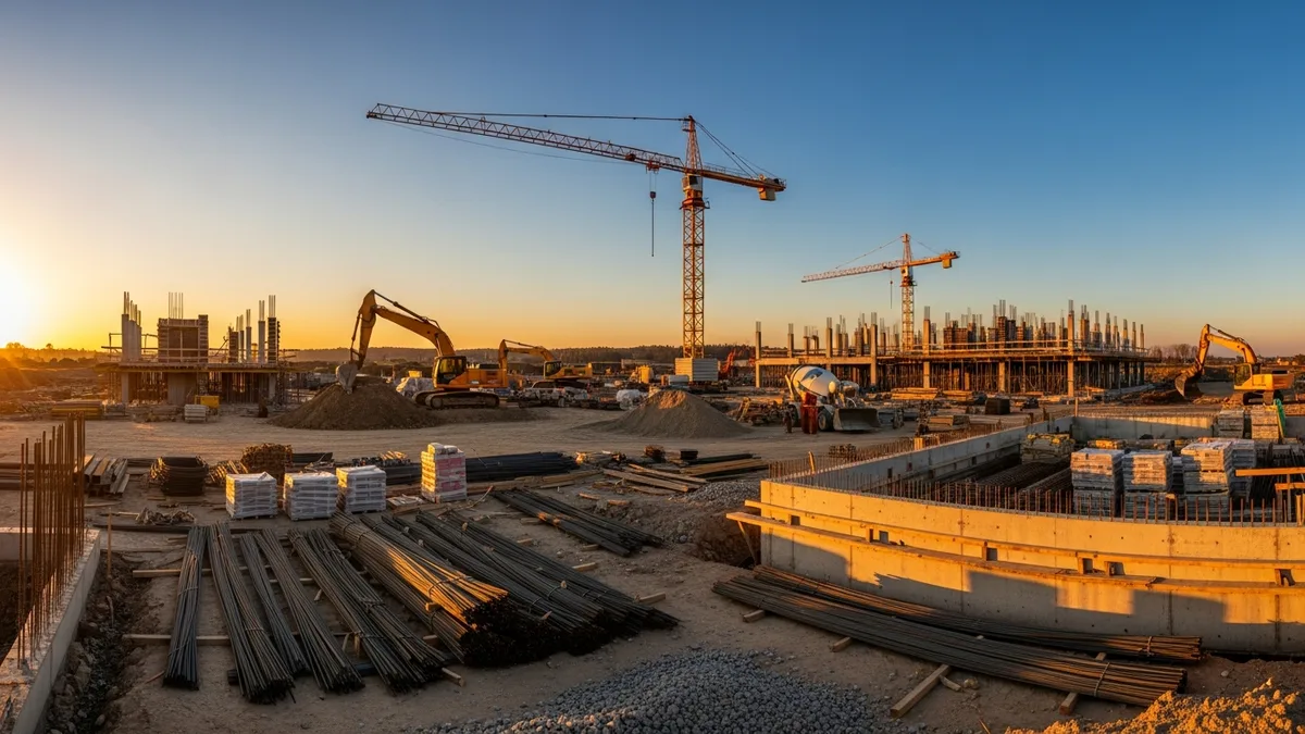 Contractor applying mortar to a brick wall on a construction site