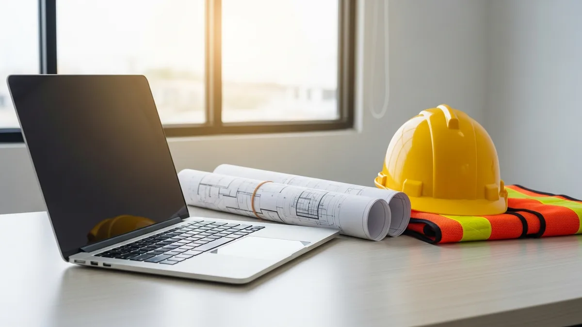 Contractor uses a tablet on a job site
