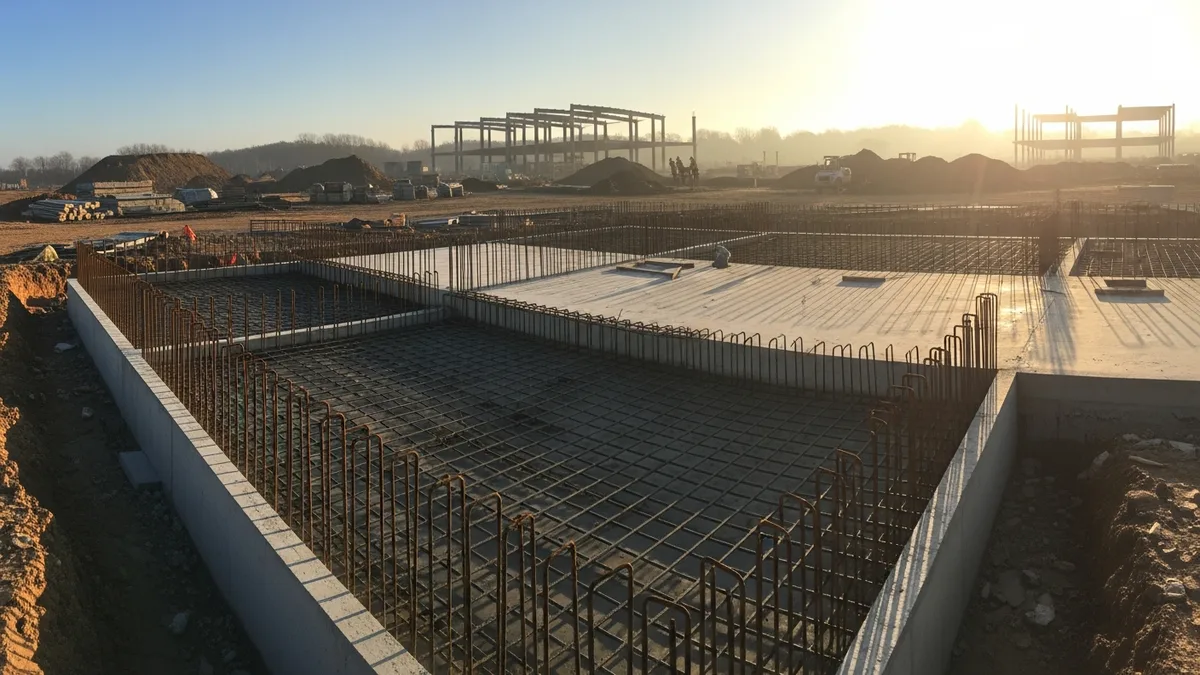 Pile driving equipment installing deep foundations on a construction site