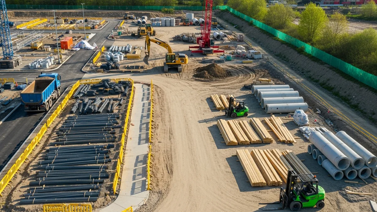 Construction worker using mobile phone for time tracking on a job site