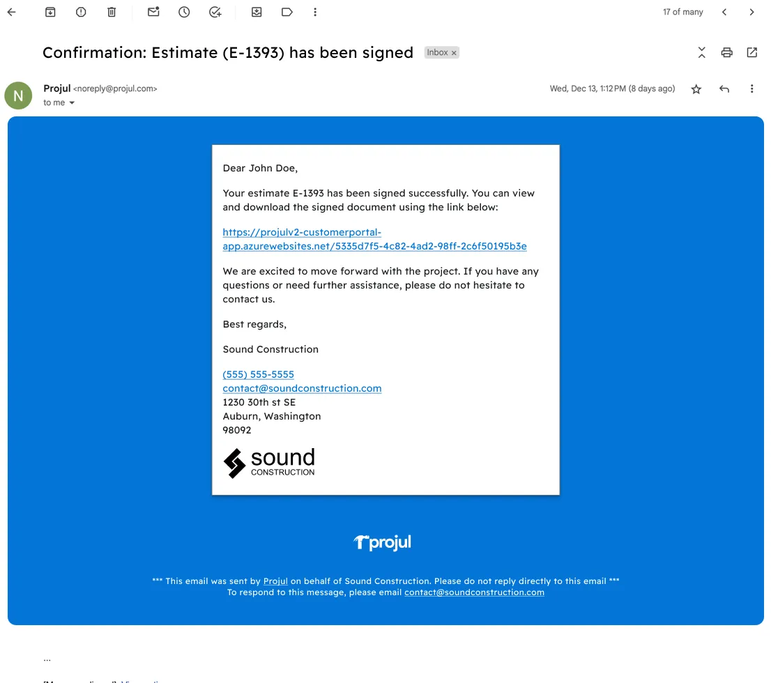 Sending estimate email example