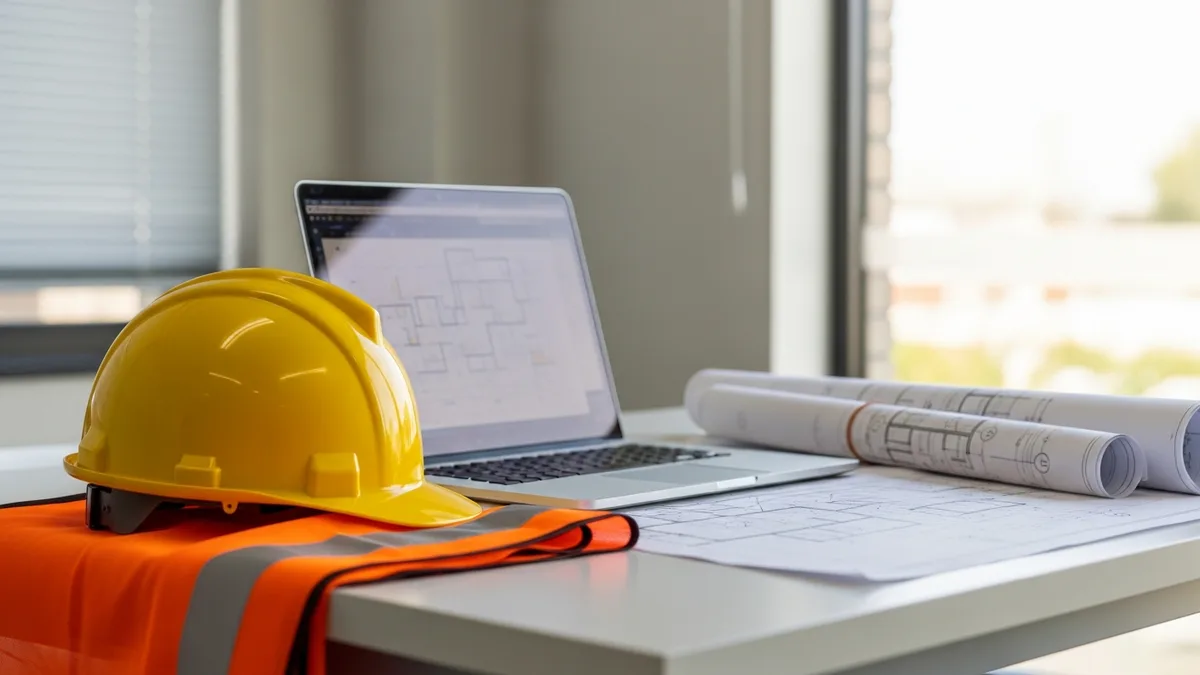 Contractor works on roof with nail gun.