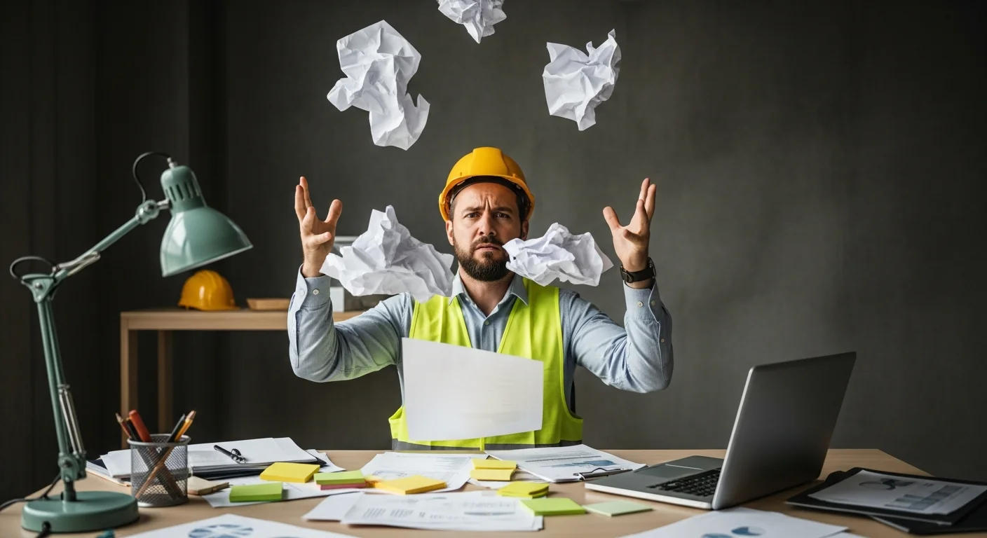 Construction contractor reviewing a project schedule on a tablet at a job site
