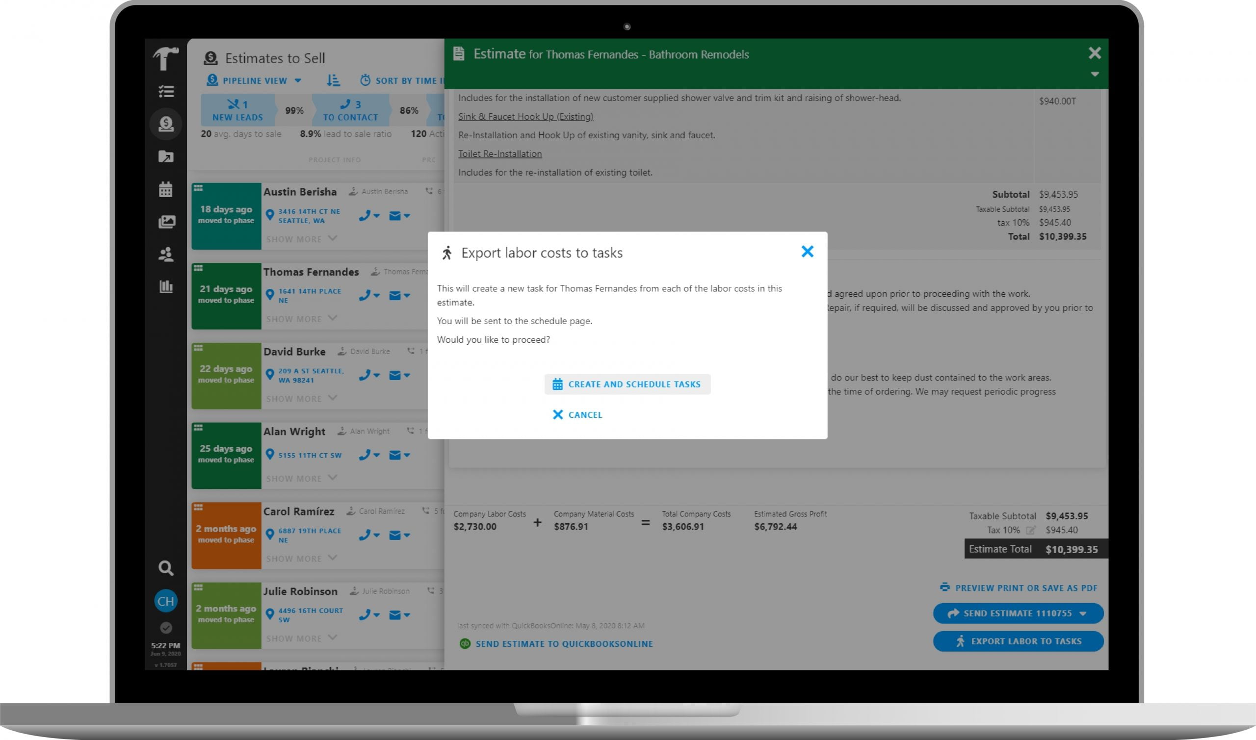 Estimates Converted To Task with Projul