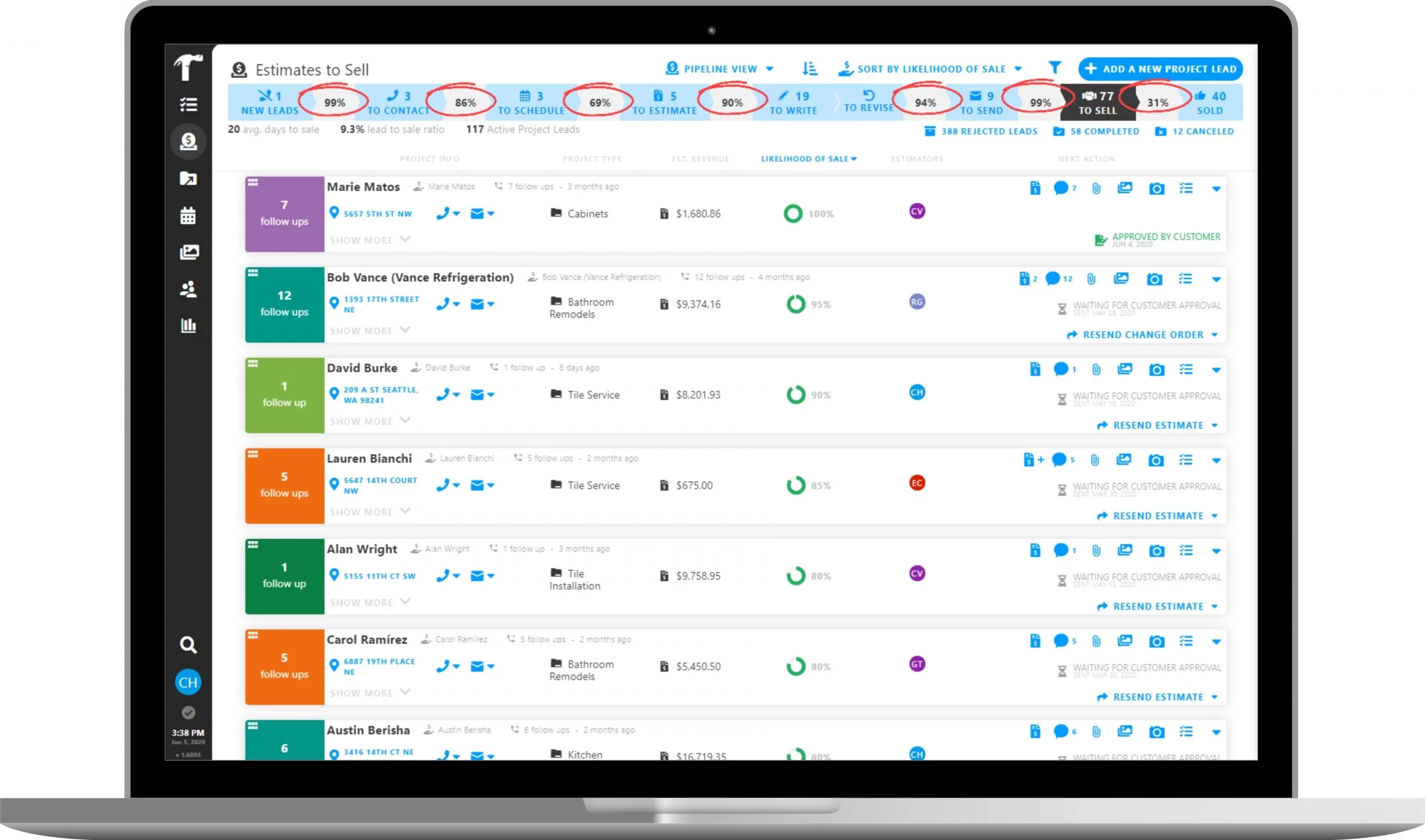 Lead Management Laptop (Circles)@2x Lead Management Sales Pipeline with Projul