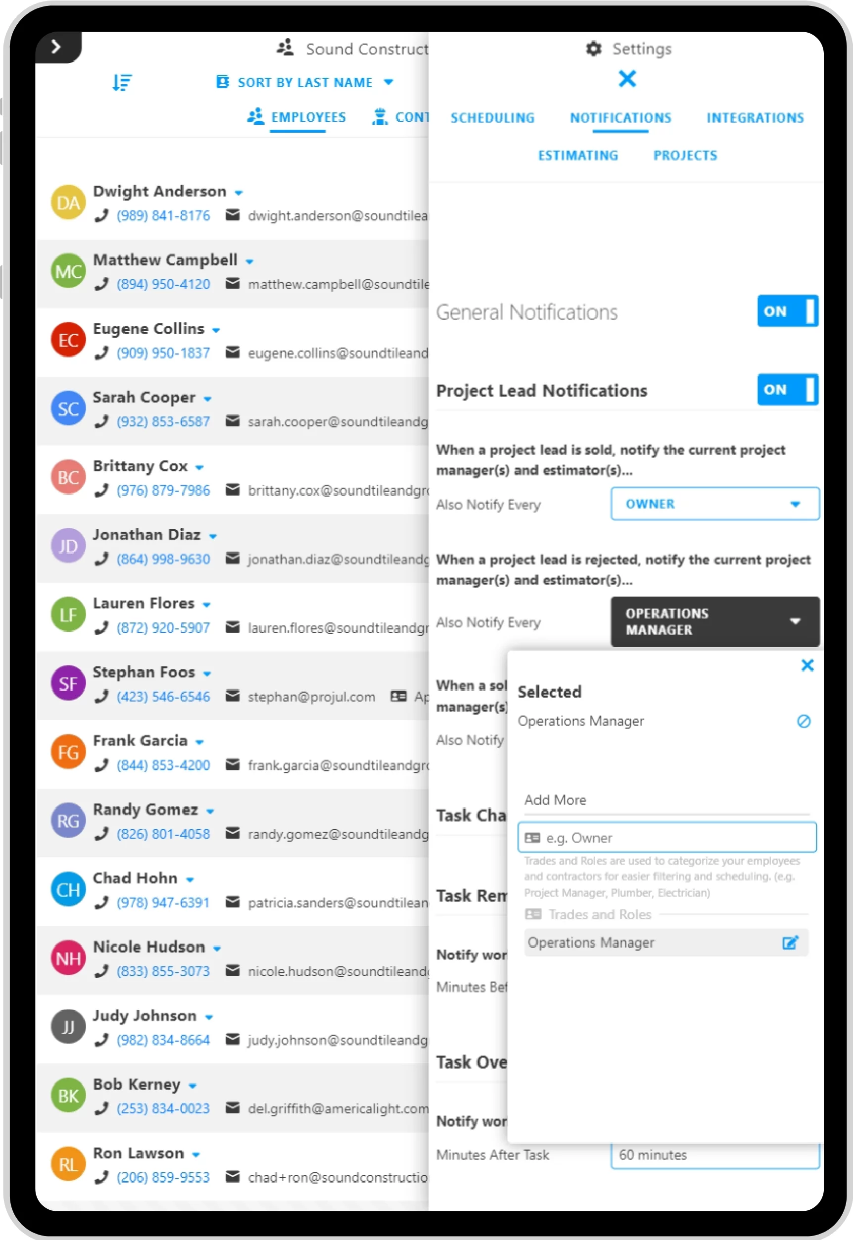 Mobile Notifications Sales and Lead Settings Image 2 Mobile Notifications Sales and Leads with Projul
