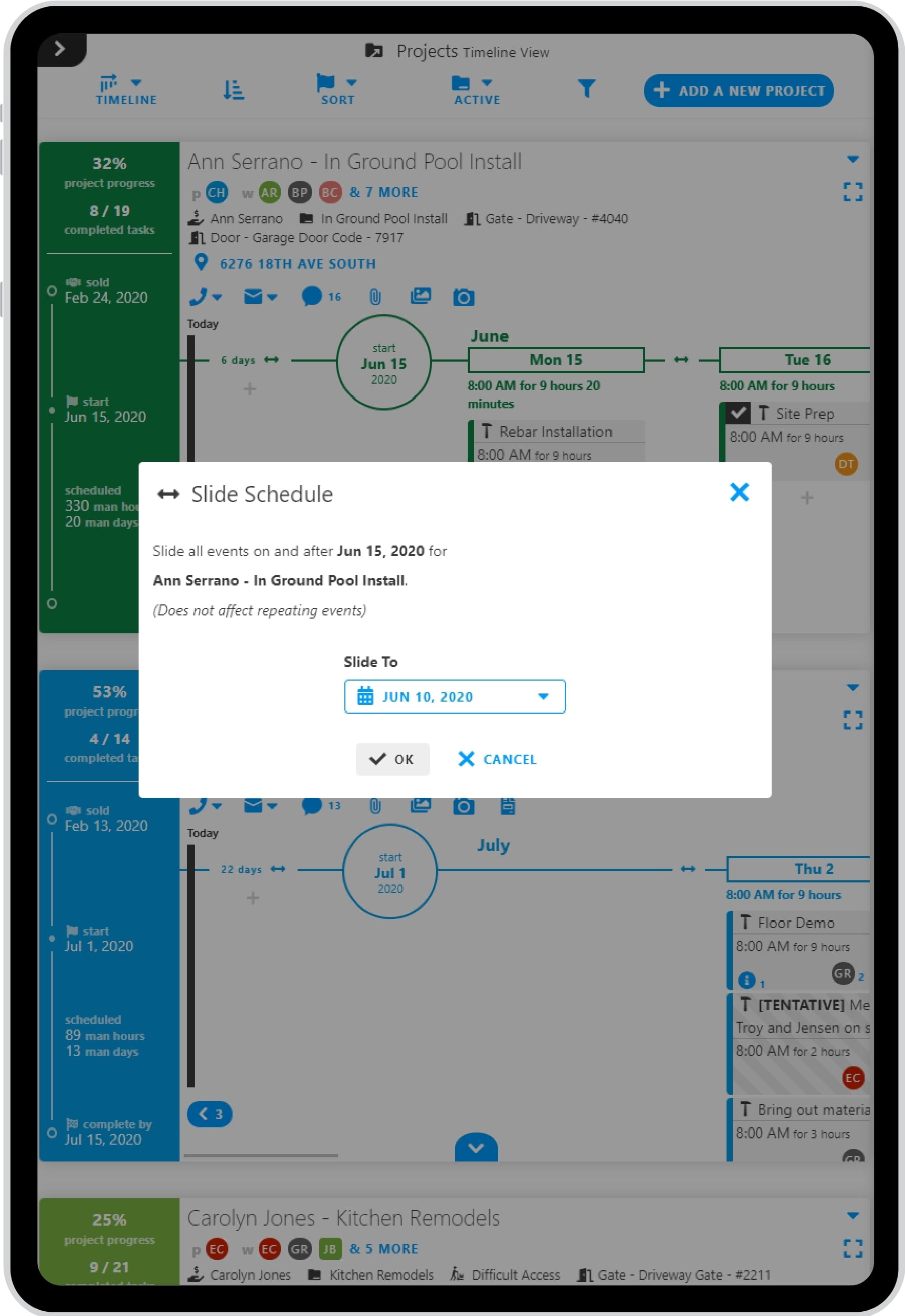 Slide Project and Task Schedules with Projul