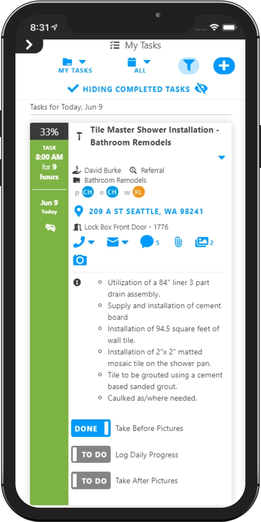 Task Percentages Estimates Converted To Tasks with Projul