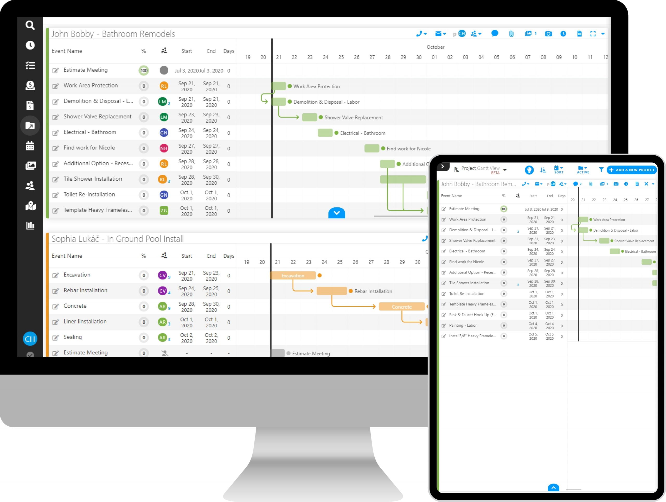 Projul gantt chart view project management