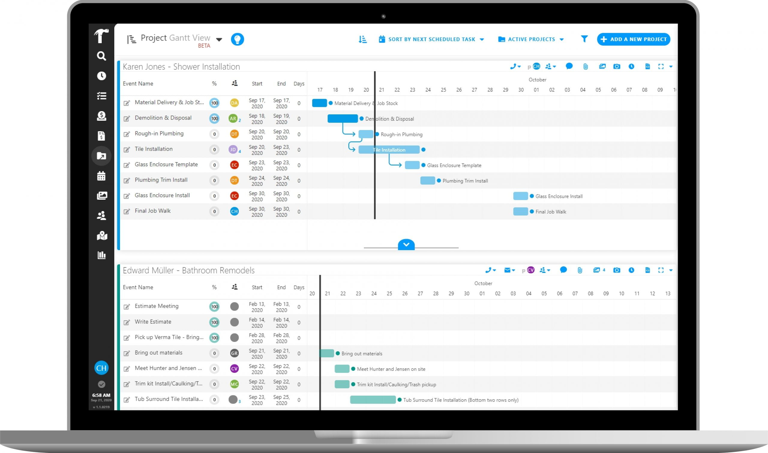 Projul gantt chart view project management