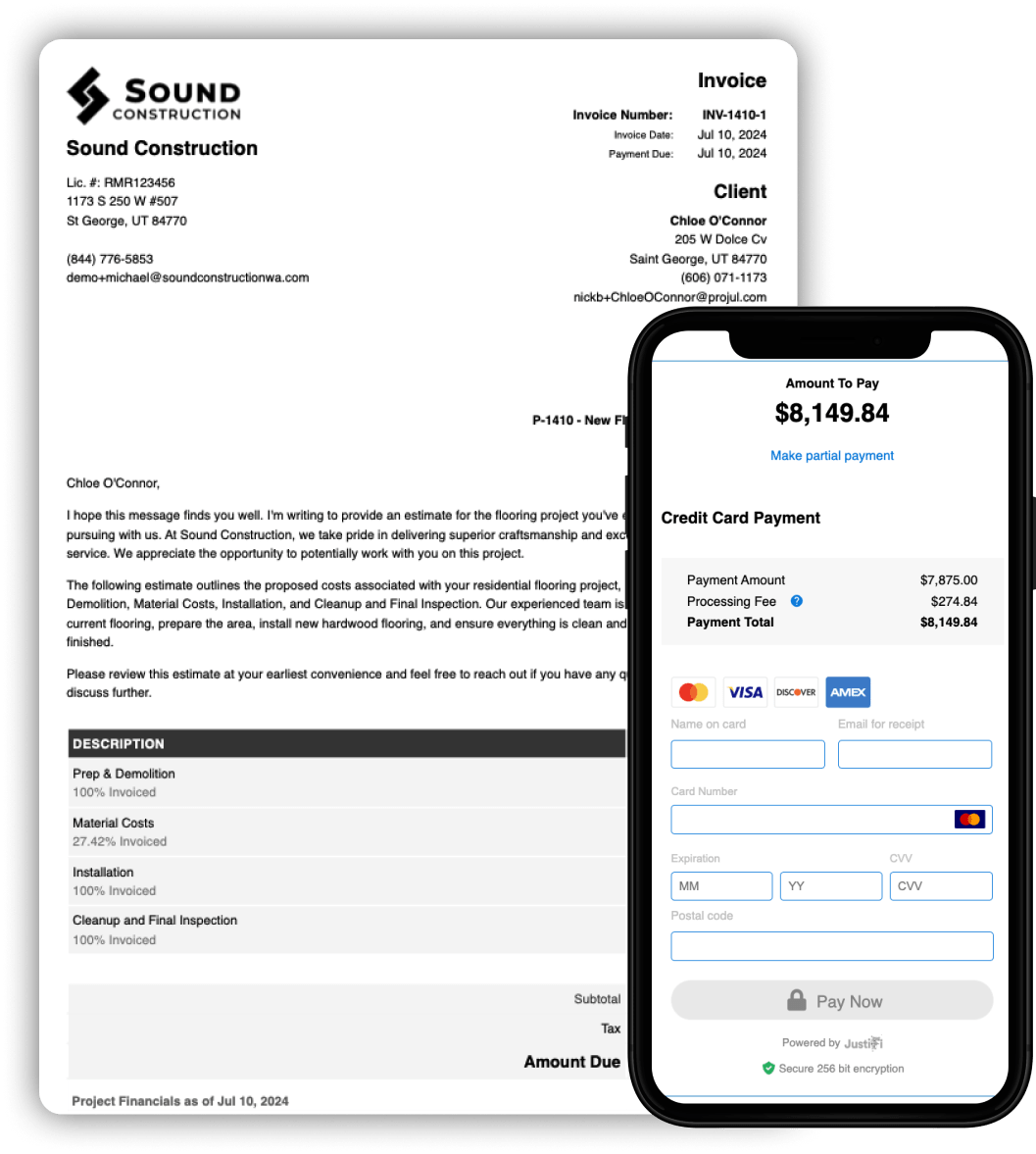 Invoice with Payments A software page that lets you view tasks such as accounting and other services.
