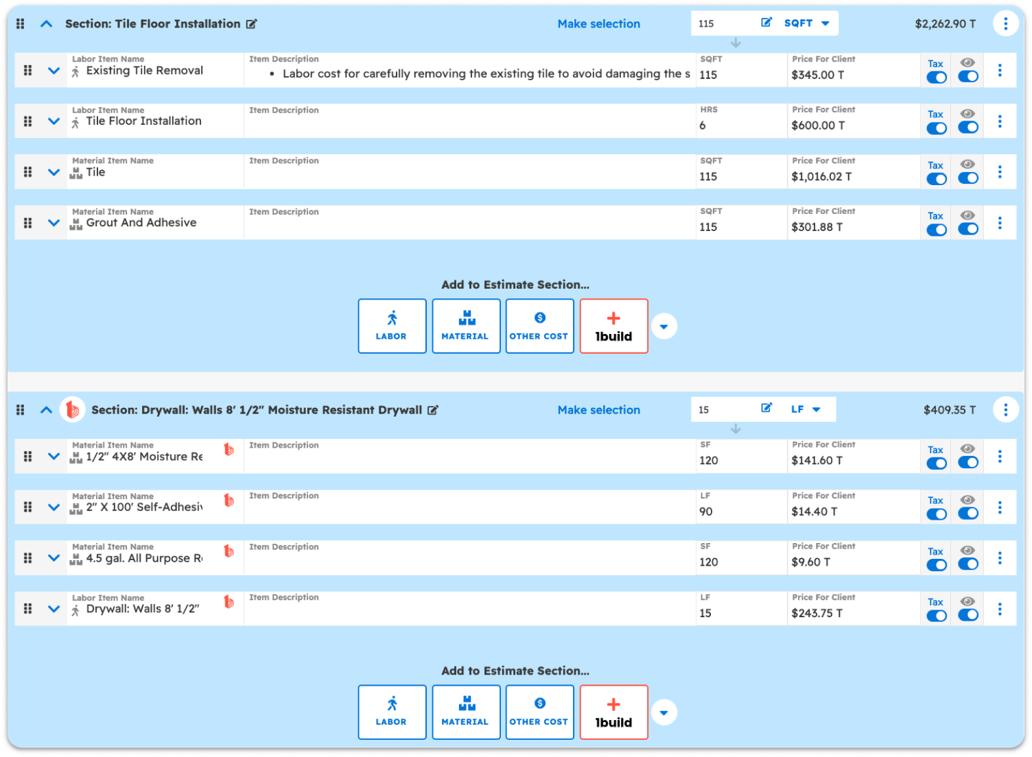 A software page that lets you view tasks such as accounting and other services.