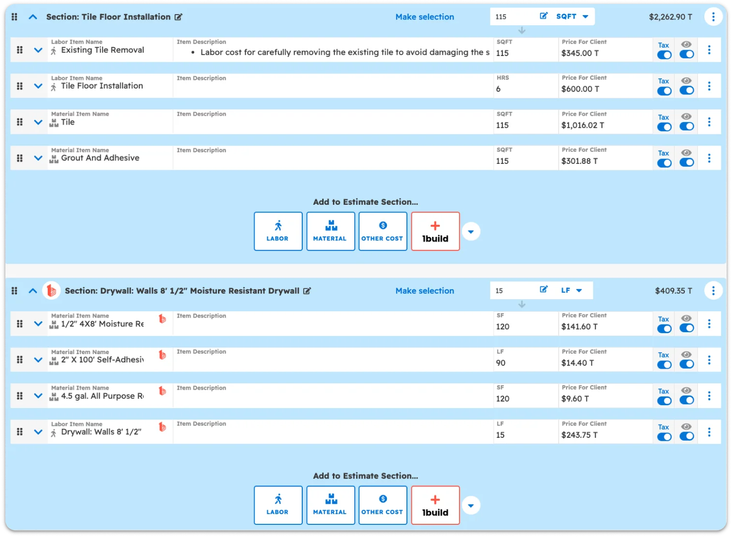 Project planning with assemblies (1) A software page that lets you view tasks such as accounting and other services.