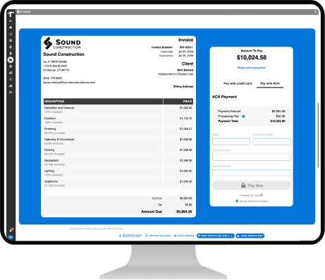 A software page that lets you view tasks such as accounting and other services.