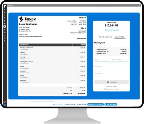 A software page that lets you view tasks such as accounting and other services.