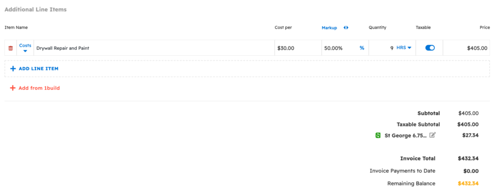 Invoice with markup