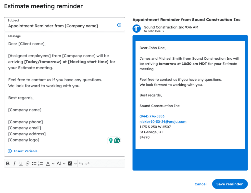 Customize Automated Email Reminders with Projul