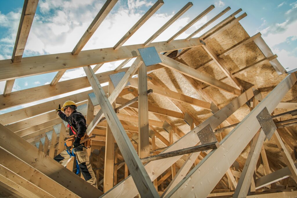 Contractor working on a residential roof.