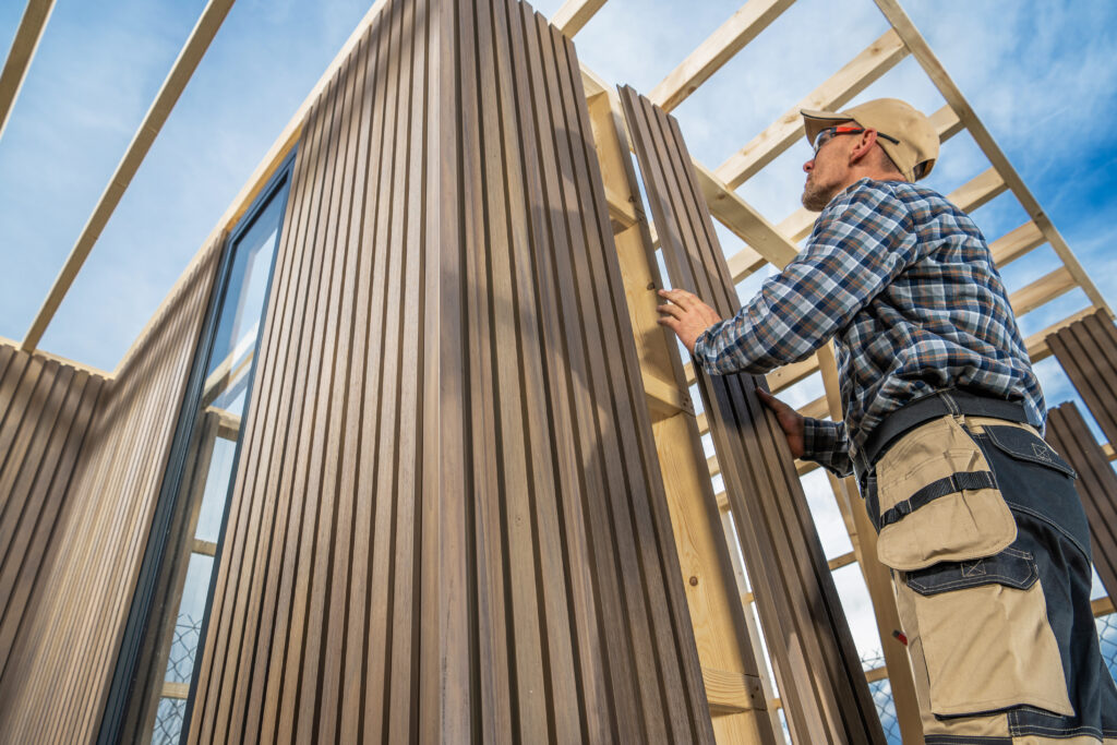 Contractor working on a small building